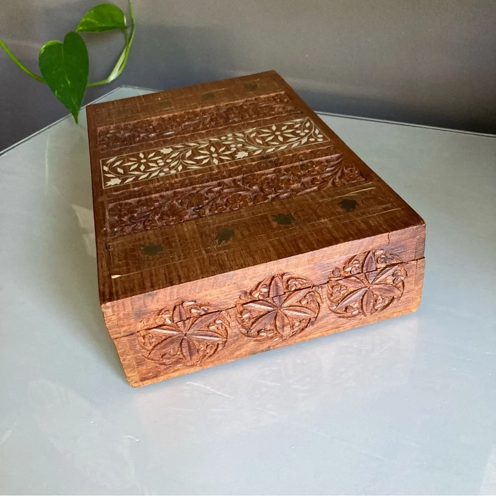Large India Carved Wood Vintage Storage Box